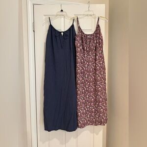 Old Navy Navy Solid Midi Dress and Pink Floral Midi Dress Duo